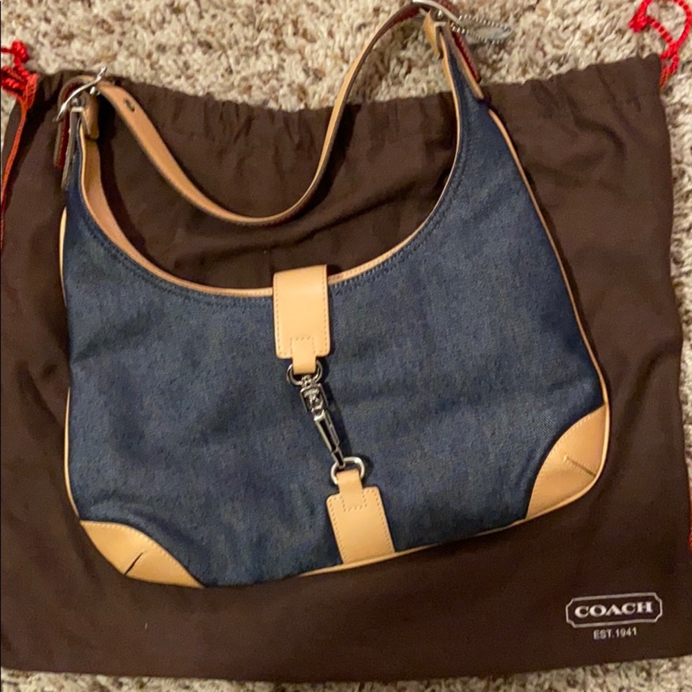 Coach denim hobo w/ vachetta & red leather handle